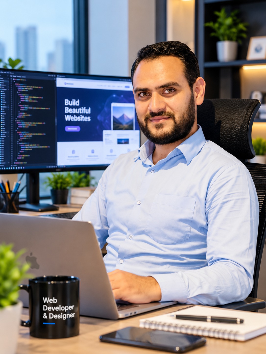 Abdur Rasheed Turabi at his web design workspace